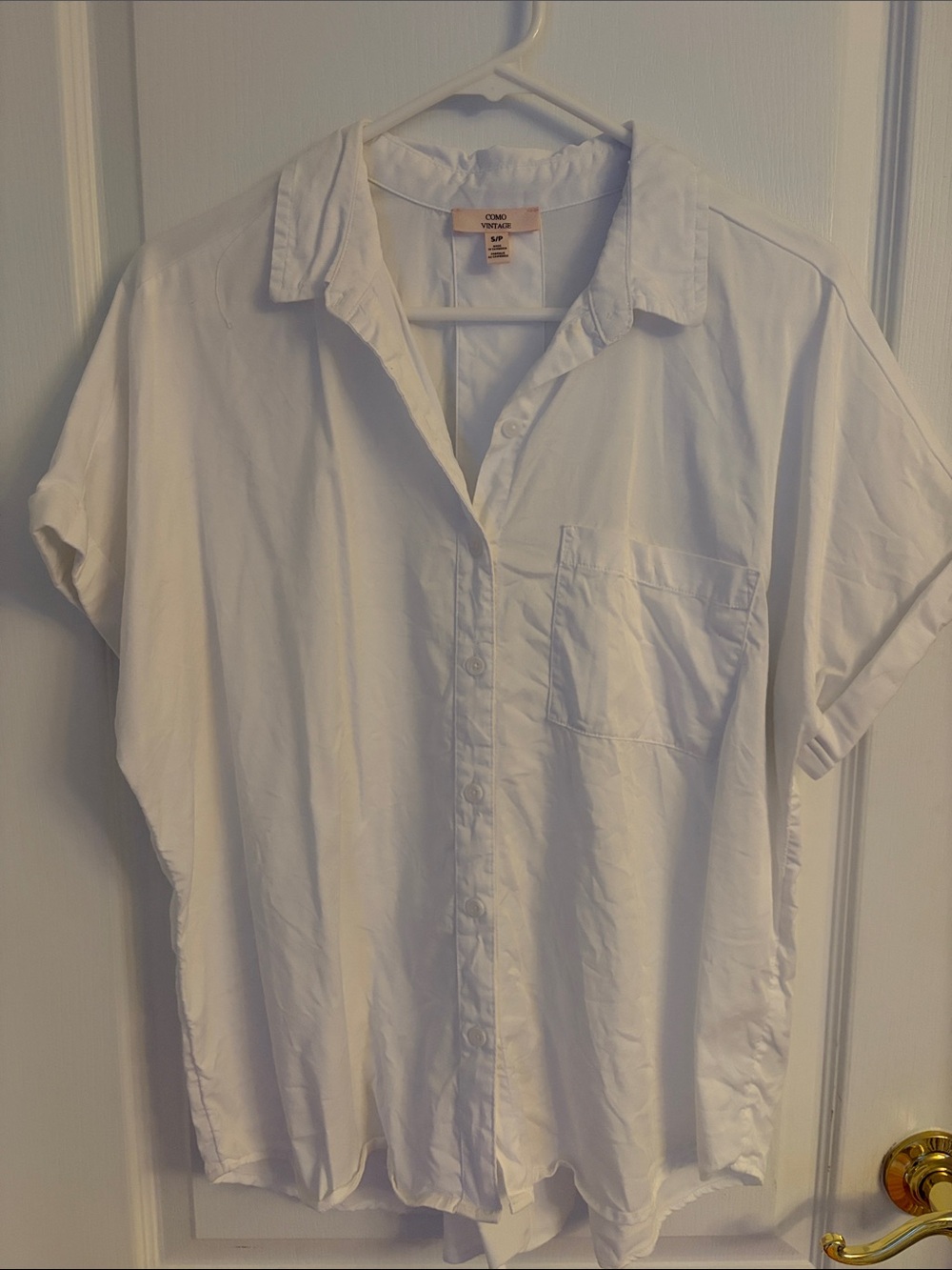 Como Vintage Women’s Casual White Short-Sleeve Button-Up Shirt